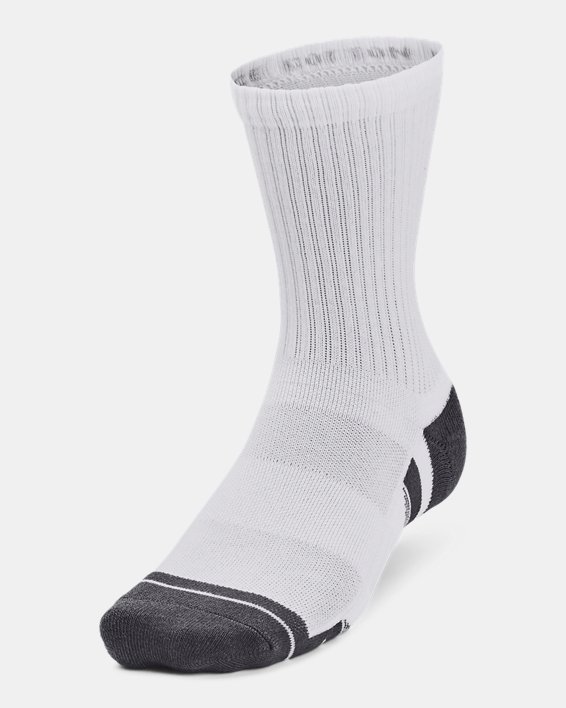 Unisex UA Performance Cotton 3-Pack Mid-Crew Socks, White, pdpMainDesktop image number 1